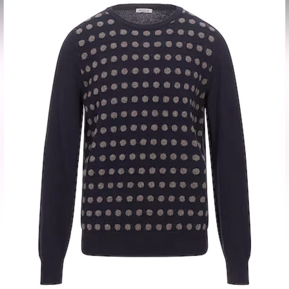 Roda Mens Luxury 100% Virgin Wool Polka Dot Crew Neck Sweater in Midnight Blue - Picture 1 of 11